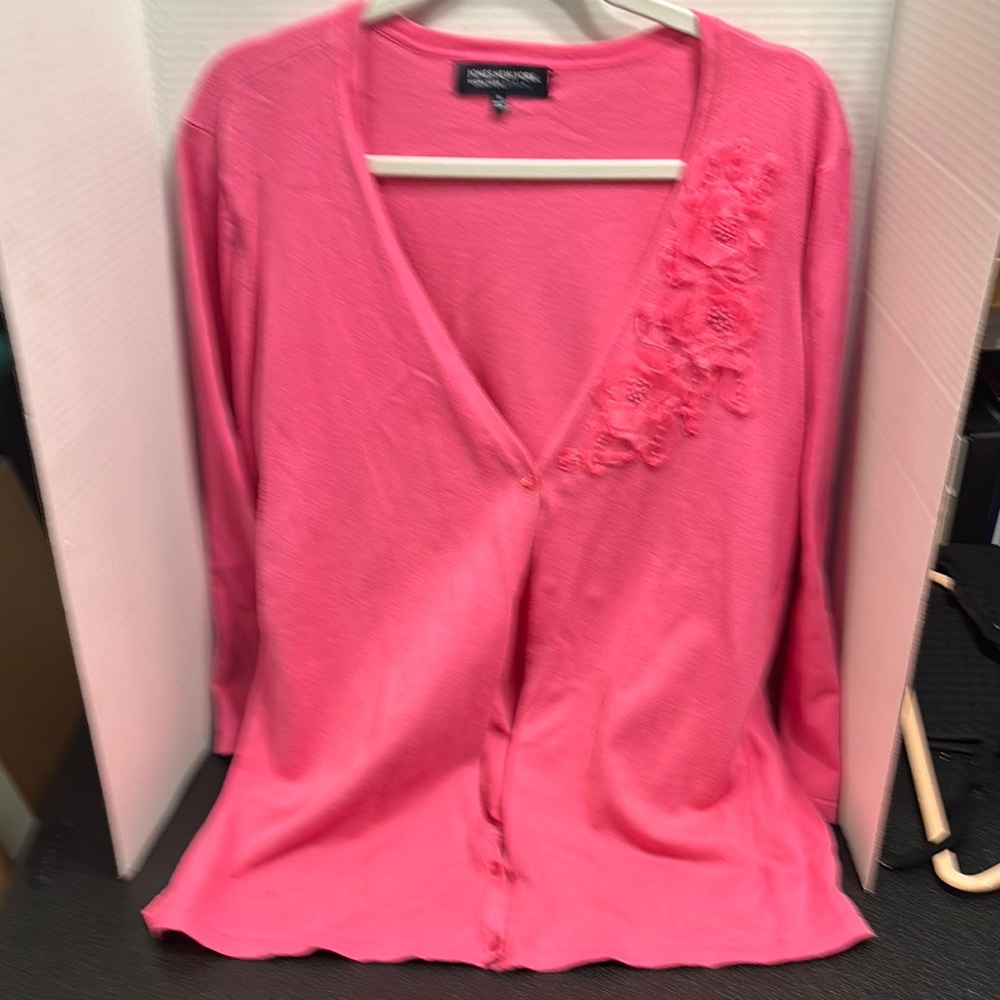 Jones, New York Pink Cardigan with Floral Embroidery size 1X plus